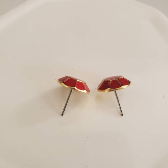 Kate Spade New York Red Enamel and Gold Plate Jewel‎ Bar Geometric Earrings - Picture 5 of 5